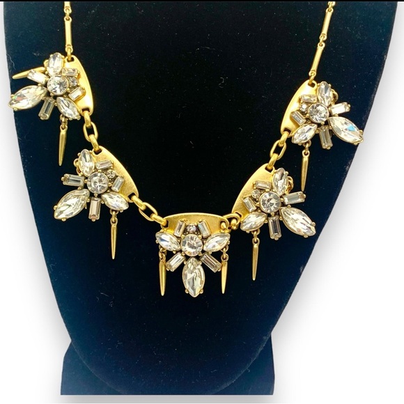 Vintage y2k J.Crew Gold Tone Brass and Rhinestones Statement Necklace - Picture 2 of 6